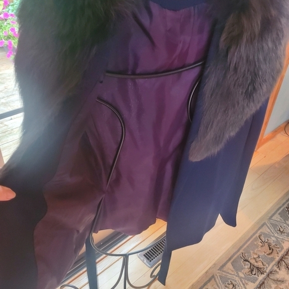 Vintage by gare' Navy Blue Lined Fur lined Wrap Sz. S Coat Jacket - Picture 6 of 12